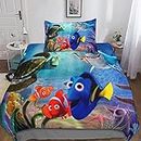 EKENOZ Finding Nemo Duvet Cover Bedding Set,3D Finding Dory Duvet Cover with Pillowcases,for Soft Microfiber Quilt Cover with Zipper Closure 2 Pieces Set Single（135x200cm）