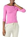 Amazon Essentials Women's Slim-Fit 3/4 Sleeve Solid Boat Neck T-Shirt, Bright Pink, L