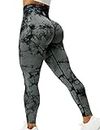 ZAAYO Tie Dye Gym Leggings Seamless for Women Scrunch Bums Leggings High Waist Sport Leggings Seamless for Yoga Gym Workout Fitness Black Grey M