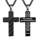 DuoDiner Black Cross Necklace for Men Boys Pendant Chain American Flag Joshua 1:9 Baptism Religious Christian First Communion Confirmation Jewelry Christmas Graduation Gifts Him Teenage Boys Age