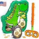 JitteryGit Dinosaur Pinata Treasure Hunt Game | Birthday Party Complete Set | 13 X 11 In | Includes - Dino Piñata, Egg (Mini) Piñata, Blindfold, and a Bat | A Fun Spin on the Traditional Pinata