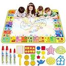 Water Doodle Mat - 120 x 90cm Large Aqua Magic Water Drawing Mat with Magic Pens, Stamps, Molds No Mess Coloring Painting Educational Christmas Birthday Gift for Toddlers Boys Girls Toys Aged 3 4 5