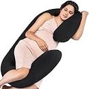 MY ARMOR Full Body C Shaped Pregnancy Pillow for Pregnant Women, Maternity Pillows Gift for Pregnancy Sleeping, 3 Months Warranty, Premium Velvet Cover with Zip (Black)