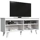 Madesa TV Schrank, Fernsehtisch für TV bis 55 Zoll, für Wohn- und Schlafzimmer, 136 x 38 x 58 cm, aus Holz – Weiß
