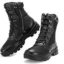 WIDEWAY Men's 8'' Military Tactical Boots Outdoor Water Resistant Boots with Zipper Black