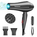 Faszin Ionic Hair Dryer - 2400W Professional Hairdryer with Triple-L Plus Heat Resistant Technology, Real Blow-Dry Without Overheating, Comes with 4 Styling Accessories-Black