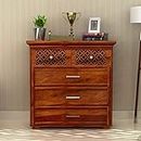 Handwoody Wooden Sideboard Cabinet | Chest Drawer | Chest of Drawers for Living Room | Dresser 5 Drawer Cabinet Kitchen Cabinet | Free Standing Movable Tv Unit Side Board Table in Honey Finish