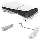 Yaslayp Horizontal Stand for New PS5 Slim Console,Base Stand Accessories for Playstation 5 Disc & Digital Edition,Holder with 3 Charging Port Extension &1 USB 2.0 Data Port (EVA)