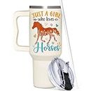 Horse Gifts For Girls - Mothers Day Gifts For Horse Lovers - Birthday Gifts For Horse Owners - Christmas Gifts For Horse Girl - Horse Riding Lover Gifts - Horse 40Oz Tumbler With Handle & Straw
