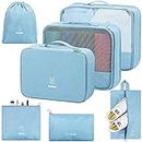 Mossio 7 Set Travel Packing Cubes - Various Size Luggage Organizers with Toiletry Bag, Laundry Bag & Shoe Bag, Blue, Large, Nylon