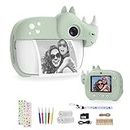 CAMCLID - Instant Camera for Kids, 1080P HD Digital Camera for Boys Girls with Printing Paper and 32G TF Card, Selfie Camera and 10x Zoom Video with DIY Color Pens, Gift for 3-12 Year Old Kids (Green)