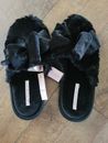 Zapatillas de mula Victoria's Secret negras de piel sintética con lazo de terciopelo talla L nuevas con etiquetas