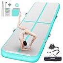 FBSPORT 10ft Inflatable Air Gymnastics Mat Training Mats 4 inches Thickness Gymnastics Tracks for Home Use/Training/Cheerleading/Yoga/Water with Pump light green