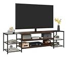 HOMCOM Industrial TV Cabinet for TVs Up to 80", TV Stand with Open Shelf Storage, Media Console with Steel Frame, Rustic Brown