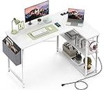 Mr IRONSTONE L Shaped Computer Desk with Power Outlet, 47 Inch Corner Office Desk for Small Spaces with Storage Shelves, Study Work Writing Table for Home Office Bedroom (White)