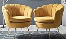 FESTIVAL BAZAR Wood Wing Back Chair In Back Rest Sturdy Lounge Accent Chair Models (Set Of 2) (Mustard Yellow)