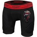 Youper Boys Youth Padded Sliding Shorts with Soft Protective Athletic Cup for Baseball, Football, Lacrosse (Black Red, Small)