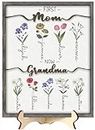 Mothers Day Gifts For Mom, Grandma, Customized Birth Month Flower with Names, Personalized Wood Plaque Wall Art Birthday Gifts Grandma Gifts From Grandkids ﻿