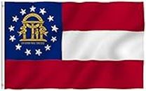 Anley Fly Breeze 3x5 pies Bandera de poliéster del Estado de Georgia - Color Vivo y Resistente a la decoloración UV - Encabezado de Lienzo y Doble Costura - Banderas GA del Estado de Georgia