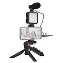 Camnoon Smartphone Vlog Kit Mini LED Video Light + Microfono cardioide + Clip per telefono estensibile + Treppiede con luminosità regolabile per live Stream Vlog Riprese video Videoconferenza Selfie
