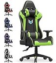 bigzzia Gaming Chair Office Chair,155 Degree PU Leather Ergonomic Office Chair with Lumbar Cushion&Headrest&Fixed Armrest,Gaming Chair Gaming Seat Adult Young Boy Girl (Green), (desk chairs)