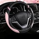 Leather Car Steering Wheel Cover for Women Ladies Girls Pink/Red/Blue/Purple Breathable Anti Slip Auto Steering Wheel Covers Universal 15"(38cm) Car Interior Accessories (Blackpink)