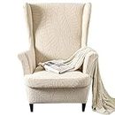 GKXLH Wingback Chair Covers 2 Piece Set - 2 IN 1 Design Armchair Covers Solid Soft Wing Back Chair Cover Stretch Wing Chair Slipcover Furniture Protector for Living Room Bedroom Hotel (Beige)