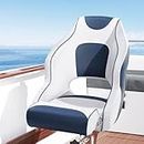Seamanship Boat Seats, 15cm Thick Padding Folding Seat Swivel Chair Floor Chairs Marine Seating Fishing Outdoor Accessories, with Backrest All Weather Conditions Stainless Steel White Blue