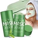 2 Pièces Green Mask Stick, Solide masque Masque Stick au thé vert, Nettoie en Profondeur les Pores Purifiant, idratante Nourishing Skin, pour alle tous les types de peau pour femmes hommes