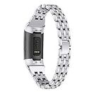 Replacement Straps Compatible with Fitbit Charge 4/Charge 3 Strap, TenCloud Metal Bands Bling Bling Rhinestone Wristbands for Women Bracelet for Charge 4/Charge 3 Fitness Tracker (Silver)