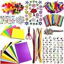 Jhintemetic - DIY Art Craft Kit for Kids Creative Pompoms Pipe Cleaners Feather Foam Flowers Letters Crystal Sticker Felt Wiggle Googly Eyes Sequins Button Colorful Wooden Sticks Paper Party Supplies