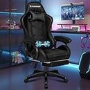 ELFORDSON Gaming Chair with 2-Point Massage Lumbar Support, Computer Chairs for Home Office, Head Pillow High Back 150° Recliner, for Kids Adults, Black