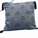 Pier 1 Imports Decor Pillow Blue Tassels Paisley Pattern Velvet Solid Side 