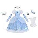 Dressy Daisy Princess Fancy Dress Up Halloween Costume Pumpkin Car Birthday Party Outfit with Arm Mitts and Accessories for Little Girls Size 6-7