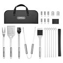 VonHaus BBQ Tool Set with Case, 20Pcs BBQ Accessories Kit Including Spatula, Fork, Tongs, Skewers, Corn Forks, Barbecue Grill Mat, Basting Brush & Cleaner, Heavy Duty BBQ Utensils for Outdoor Cooking