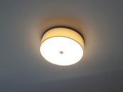 LED Fabric Shade Drum Light Flush Mount 15" Dimmable Ceiling Lamp White/Beige