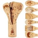 Gifts for Women Kitchen Accessories Wooden Spoons for Cooking Utensils Set 7pcs Magic Wizard Harr Potter Spoon for Wedding&Housewarming-Wooden Spatula for Birthday Gift