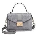 Miss Lulu Women Top Handle Bag Suede Handbags Pu Leather Shoulder Bag Elegant Modern For Work Shopping Travel (Grey)