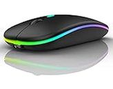 Dezful Wireless Mouse Gaming Mouse 2.4GHz Rechargeable Silent Optical Mouse with USB Receiver 1000/1200/1600 DPI Ergonomic Mouse with 7 Color Breathing Lights for PC Laptop(Black New)