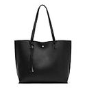 Women's Soft Faux Leather Tote Shoulder Bag from Dreubea, Big Capacity Tassel Handbag Black-plain