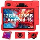 2024 Newest Tablet 10 Pulgadas 12GB RAM+128GB ROM 1TB TF, Tablet Familiar/Tablet Niños, Andorid 13, WiFi 5G, Cores 2.0Ghz, BT 5.0, Google GMS, 8MP+5MP, Kids Space, Play Store, con Funda EVA (Rojo)