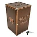 DECORIZE® Wooden Money Bank Big Master Size Piggy Bank 8 x 5 inch for Kids, Antique Color