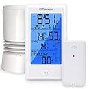 Geevon Wireless Digital Rain Gauge with Indoor Outdoor Temperature,Self-Emptying Rain Collector with Accurate Thermometer, Weather Station with Large Display, Rain Alerts