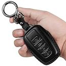 Tukellen for Toyota Key Fob Cover Genuine Leather with Keychain,Leather Key Case Protector Compatible RAV4 Camry Corolla Avalon C-HR Prius GT86 Highlander (only for Keyless go)-Black