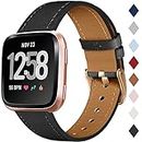 CeMiKa Leather Strap Compatible with Fitbit Versa Strap/Fitbit Versa 2 Strap, Classic Replacement Leather Straps Compatible with Fitbit Versa/Versa 2/Versa Lite Strap, Black/Rose Gold