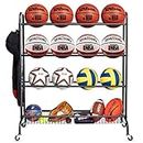 EXTCCT Basketball Rack, Outdoor Rolling Basketball Shooting Training Stand,Sports Equipment Storage with Wheels, Garage Four-layer ball Holder With Two Basket For Basketballs Footballs Volleyball