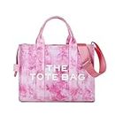 JQAliMOVV Canvas Tote Bag for Women - Travel Tote Bag Purse with Zipper Fashion Shoulder Crossbody Bag Handbag, A-pink-01, Medium