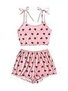 SweatyRocks Women's Summer Strawberry Print Cami Top and Shorts Sleepwear Pajamas Set Strawberry Pink S
