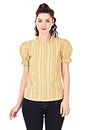 ZUVINO Stylish Top for Women | Latest Summer Cotton Tops | Balloon Puff Sleeve with Ruffled Neckline | Plus Size Top | Trendy Floral & Striped Prints On Rayon Cotton. (Medium, Lemon)