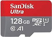 SanDisk Ultra microSDXC UHS-I memory card 128 GB + adapter (A1, Class 10, U1, Full HD videos, up to 120 MB/s read speed)|| Speed-Mbps/10x